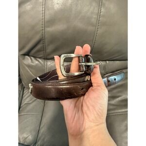 Ping Mens Brown Leather Belt Silver Buckle Braided Detail Size‎ Adjustable